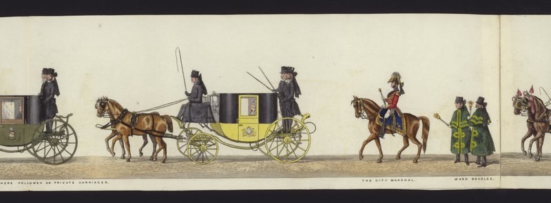 Deel van het panoramische uitzicht op de volledige begrafenisstoet van Arthur, hertog van Wellington door Henry Jr and Sala Alken