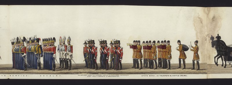 Deel van het panoramische uitzicht op de volledige begrafenisstoet van Arthur, hertog van Wellington door Henry Jr and Sala Alken