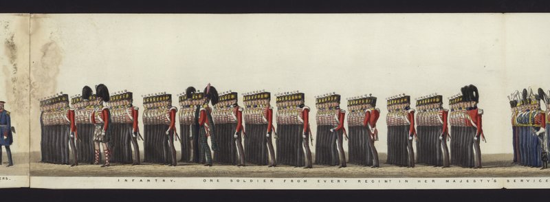 Deel van het panoramische uitzicht op de volledige begrafenisstoet van Arthur, hertog van Wellington door Henry Jr and Sala Alken