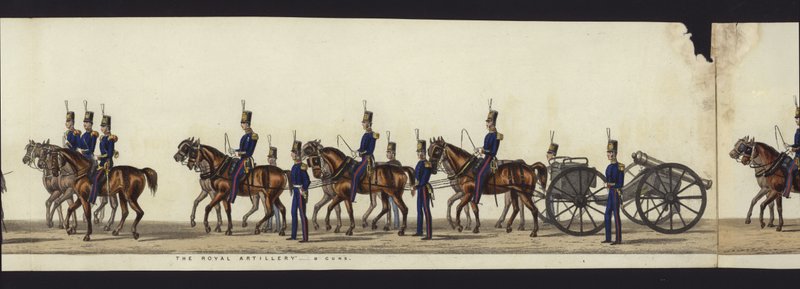 Deel van het panoramisch uitzicht op de volledige begrafenisstoet van Arthur, hertog van Wellington door Henry Jr and Sala Alken