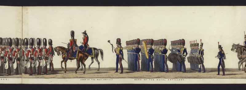Deel van het panoramisch uitzicht op de volledige begrafenisstoet van Arthur, hertog van Wellington door Henry Jr and Sala Alken