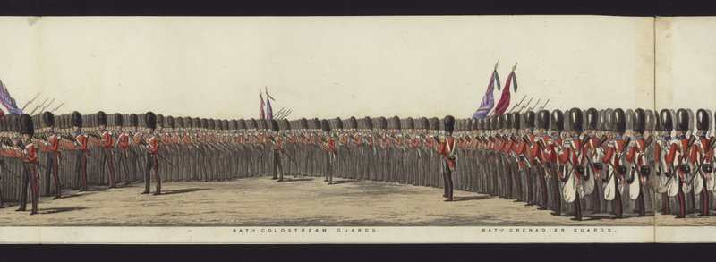 Deel van het panoramisch uitzicht op de volledige begrafenisstoet van Arthur, hertog van Wellington door Henry Jr and Sala Alken