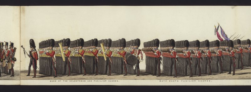Deel van het panoramisch uitzicht op de volledige begrafenisstoet van Arthur, hertog van Wellington door Henry Jr and Sala Alken