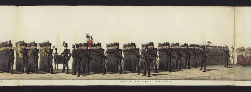 Deel van het panoramisch uitzicht op de volledige begrafenisstoet van Arthur, hertog van Wellington door Henry Jr and Sala Alken