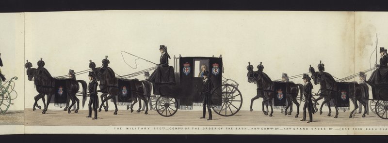 Deel van het panoramische uitzicht op de volledige begrafenisstoet van Arthur, Hertog van Wellington door Henry Jr and Sala George Augustus Alken
