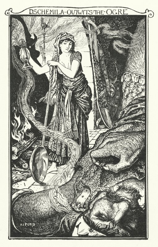 Dschemila bedriegt de Oger (gravure) door Henry Justice Ford