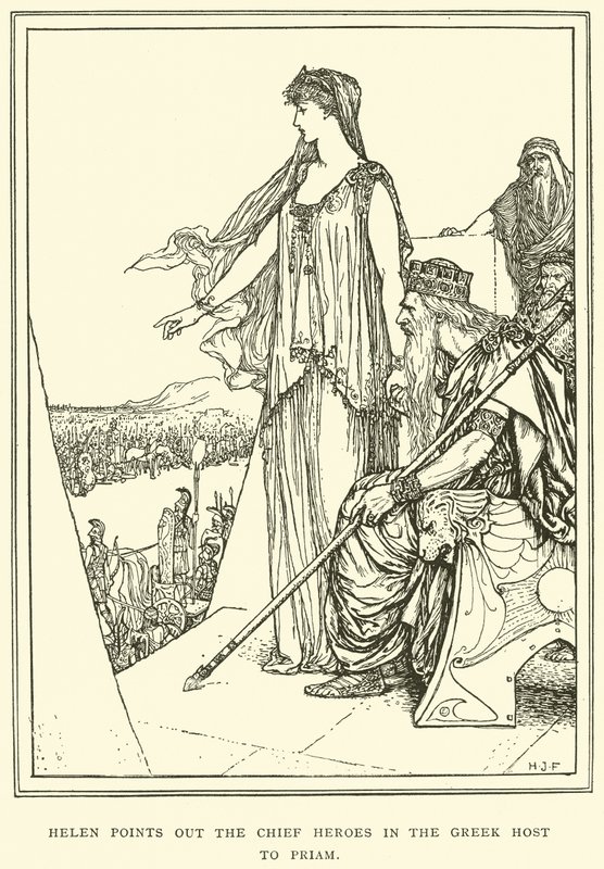 Helena Wijst de Belangrijkste Helden in het Griekse Leger aan Priamus door Henry Justice Ford