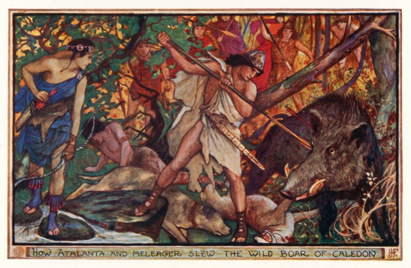 Hoe Atalanta en Meleager het wilde zwijn van Caledon doodden door Henry Justice Ford