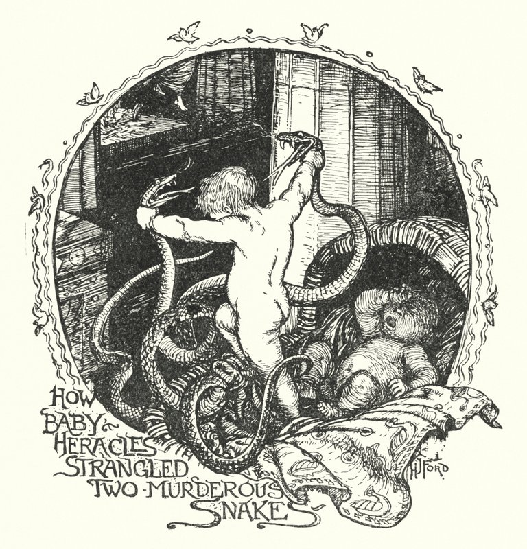 Hoe Baby Heracles twee moorddadige slangen wurgde door Henry Justice Ford