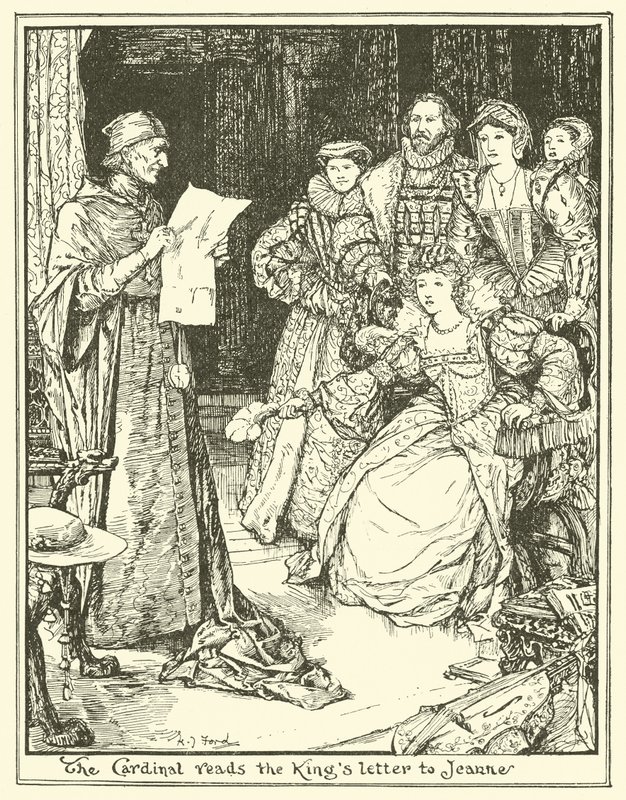 De kardinaal leest de brief van de koning aan Jeanne door Henry Justice Ford