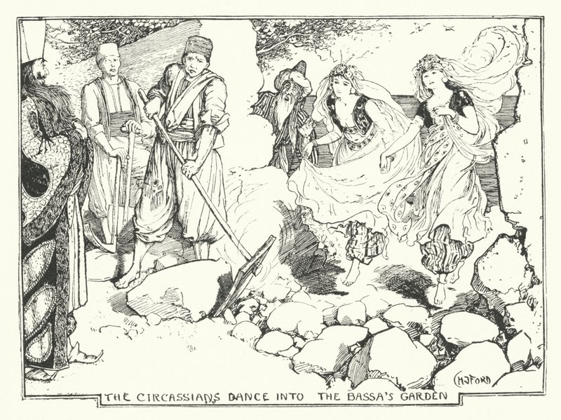 De Circassiërs Dansen de Tuin van de Bassa Binnen door Henry Justice Ford
