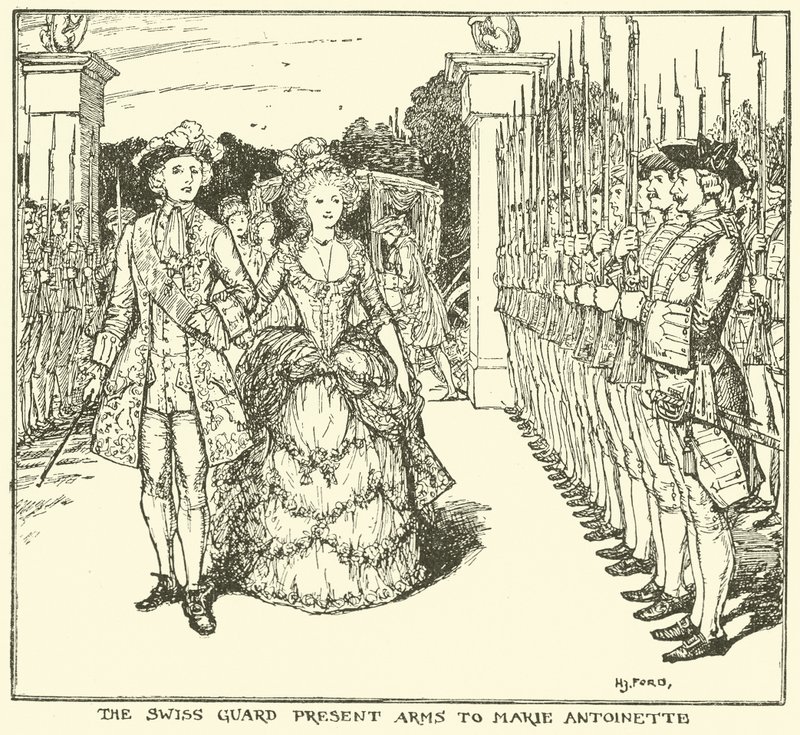 De Zwitserse garde brengt Marie Antoinette een eresaluut door Henry Justice Ford