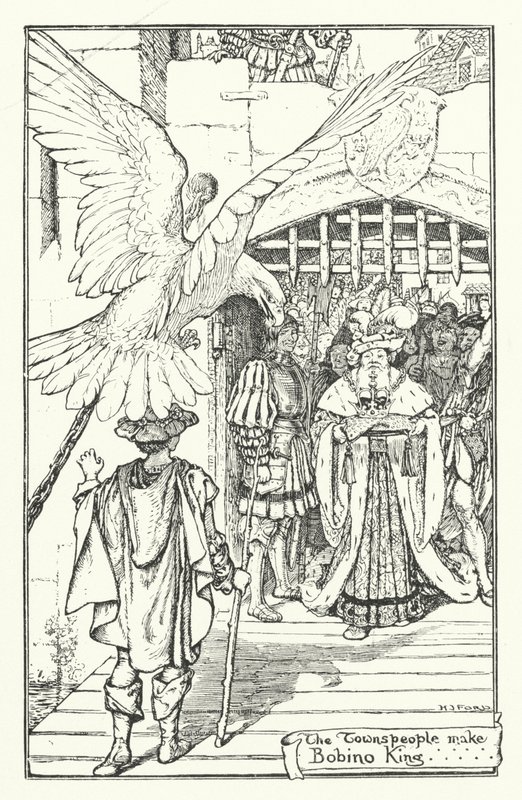 De Stadsbewoners Maken Bobino tot Koning (gravure) door Henry Justice Ford