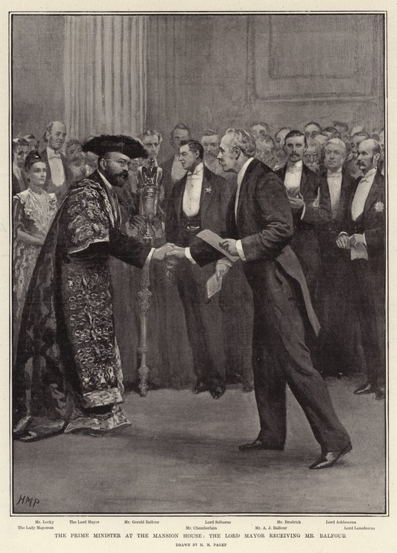 De premier in het Mansion House, de burgemeester ontvangt Mr. Balfour door Henry Marriott Paget
