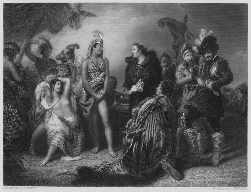 Spanjaarden en Peruvianen, naar het schilderij in de Vernon Gallery (gravure) door Henry Perronet (after) Briggs
