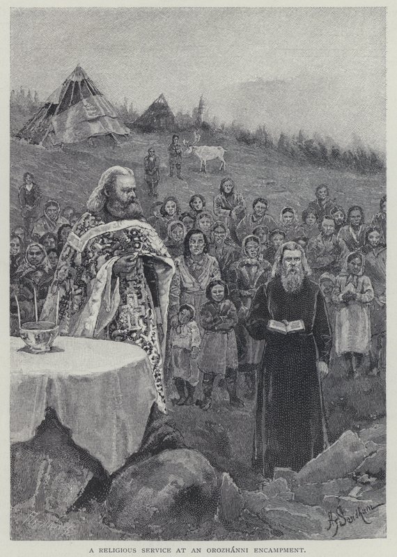 Een religieuze dienst bij een Orozhanni kampement door Henry Sandham