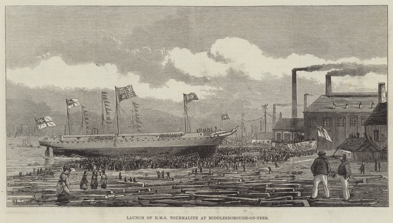 Te water laten van HMS Tourmaline in Middlesborough-on-Tees door Henry Spernon Tozer