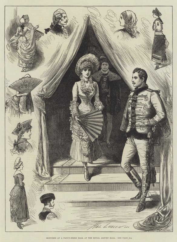 Schetsen op een Kostuumbal in de Royal Albert Hall door Henry Stephen Ludlow