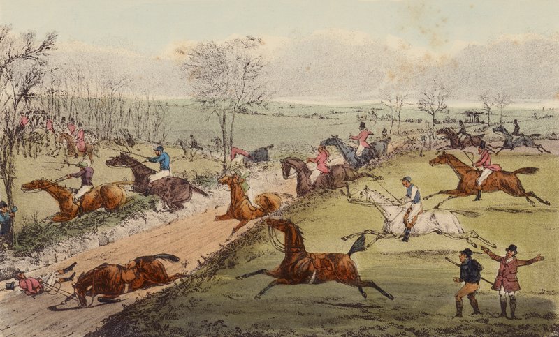 Een steeple-chase, De verzonken weg door Henry Thomas (after) Alken