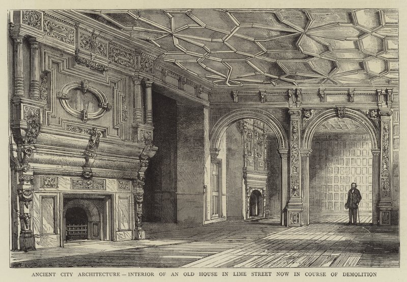 Oude stadsarchitectuur, interieur van een oud huis in Lime Street dat nu wordt gesloopt door Henry William Brewer