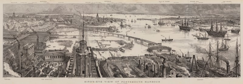 Vogelvlucht van Portsmouth Harbour door Henry William Brewer