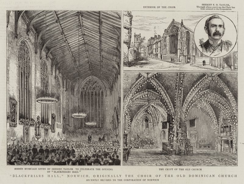 Blackfriars Hall, Norwich, oorspronkelijk het koor van de oude Dominicaanse kerk door Henry William Brewer