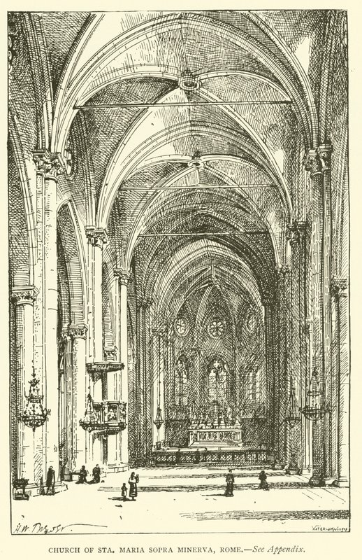 Kerk van Sta Maria Sopra Minerva, Rome (gravure) door Henry William Brewer