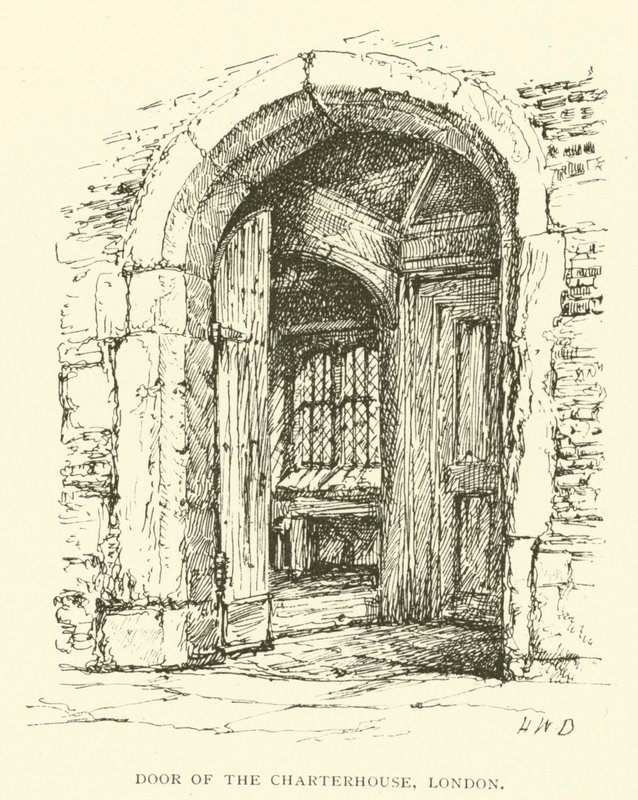 Deur van de Charterhouse, Londen (gravure) door Henry William Brewer