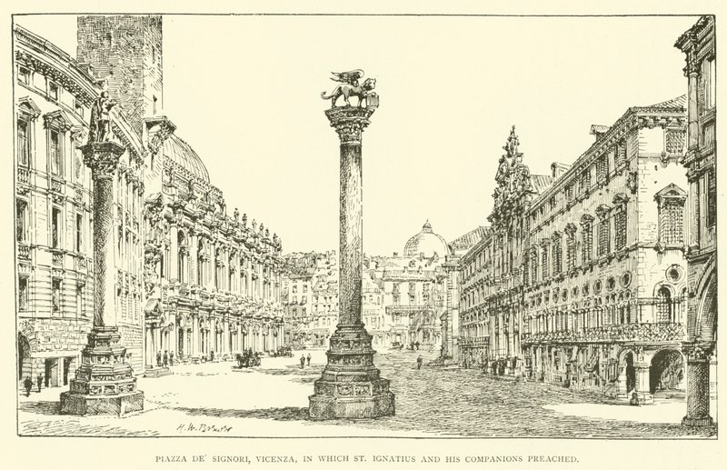 Piazza dei Signori, Vicenza, waar St. Ignatius en zijn metgezellen predikten (gravure) door Henry William Brewer