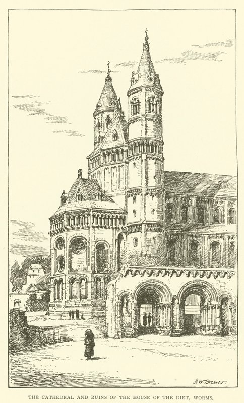 De kathedraal en ruïnes van het Huis van de Rijksdag, Worms (gravure) door Henry William Brewer