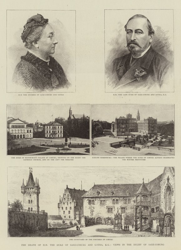De Dood van HH de Hertog van Saksen-Coburg en Gotha, KG, Zichten in het Hertogdom Saksen-Coburg door Henry William Brewer