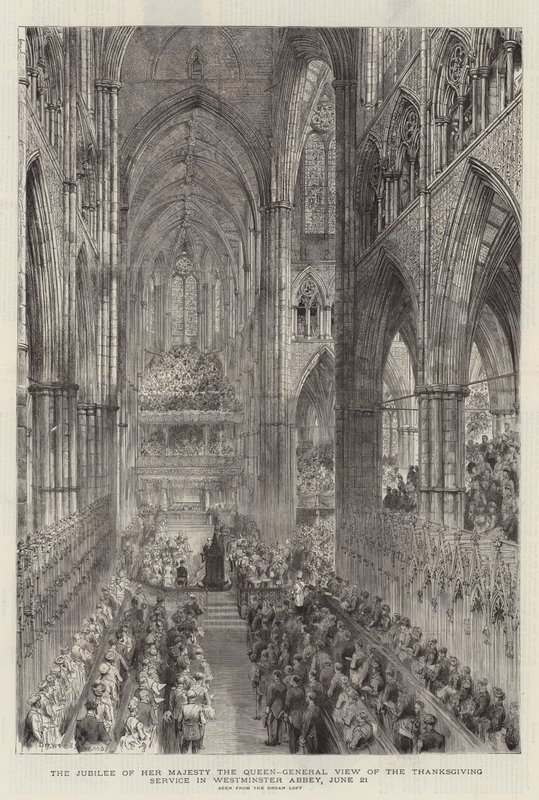 Het jubileum van Hare Majesteit de Koningin, algemeen overzicht van de dankdienst in Westminster Abbey, 21 juni door Henry William Brewer