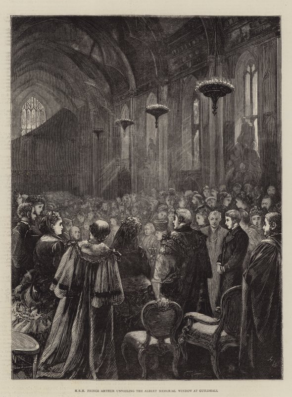 ZKH Prins Arthur onthult het Albert Memorial Window in Guildhall door Henry Woods