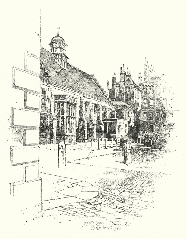 Coney Court, Grays Inn, in 1780 door Herbert (after) Railton
