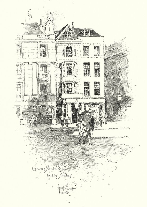 Crown and Anchor, beheerd door Thomas Simpkin, The Strand, Londen door Herbert (after) Railton