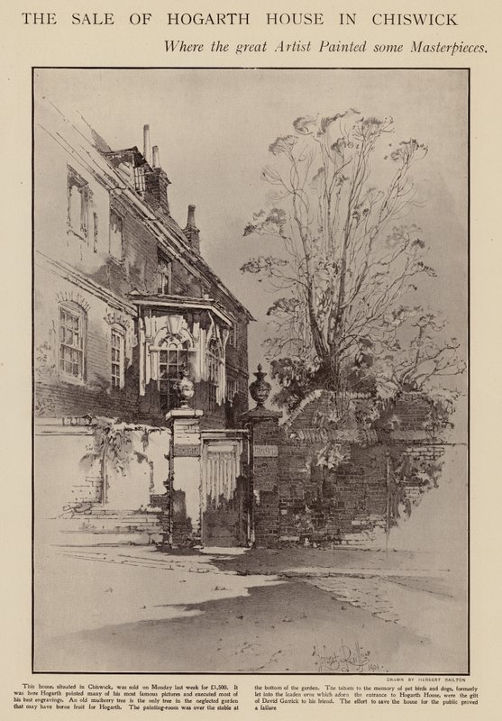 Voormalig huis van William Hogarth, Chiswick, Londen door Herbert (after) Railton