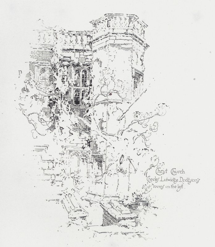 Kamer van Engelse auteur Charles Lutwidge Dodgson (Lewis Carroll), Christ Church College, Oxford (litho) door Herbert (after) Railton
