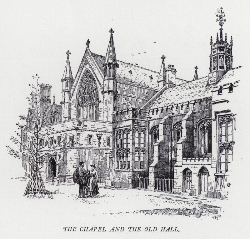 De Kapel en de Oude Hal (gravure) door Herbert (after) Railton