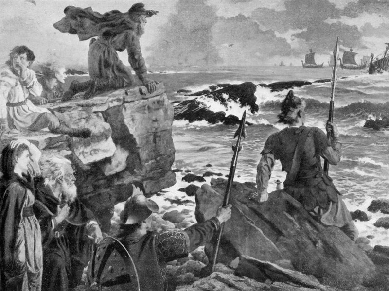 De komst van Vikingen in het Kanaal bekijken door Herbert Alfred Bone