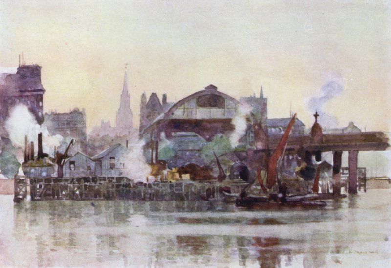 Charing Cross Station vanaf de rivier door Herbert Menzies (after) Marshall