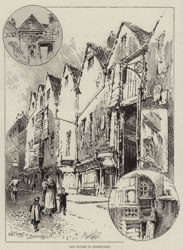 Oude huizen in Bermondsey door Herbert Railton