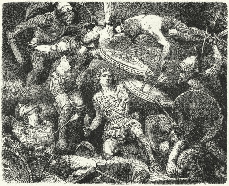 Het leven van Alexander de Grote in gevaar door Hermann Vogel