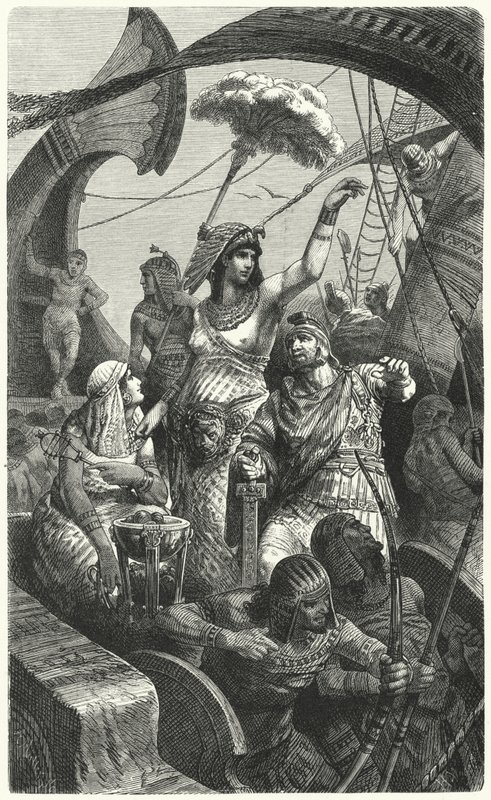 Cleopatra tijdens de Slag bij Actium, 31 v.Chr. door Hermann Vogel
