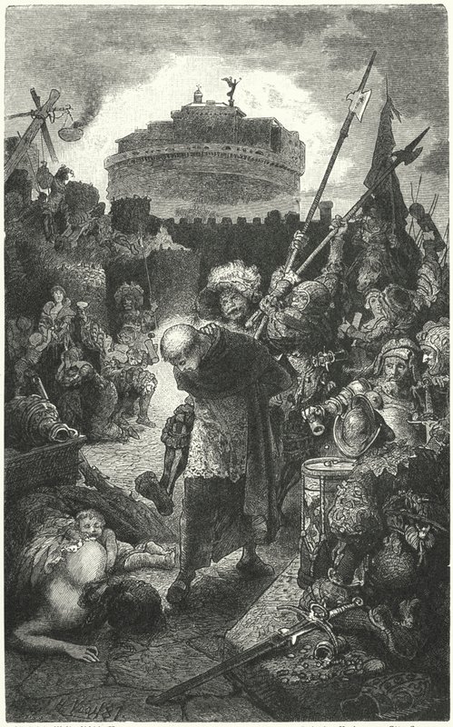 Duitse Landsknechten plunderen Rome, 1527 door Hermann Vogel