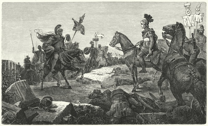 De ontmoeting tussen Scipio Africanus en Hannibal voor de Slag bij Zama, 202 v.Chr. door Hermann Vogel