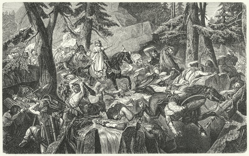 Karel de Grote steekt de Alpen over, 773 (gravure) door Hippolyte Delaroche