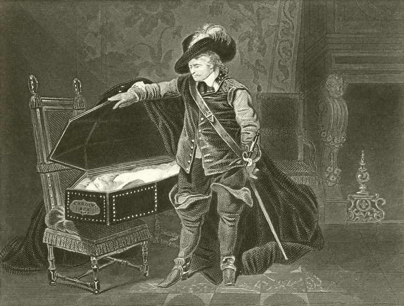 Cromwell bekijkt het dode lichaam van Karel I door Hippolyte Delaroche
