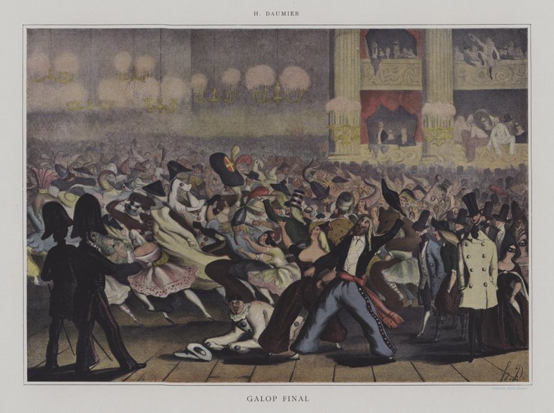Galop Final (kleur litho). door Honore (after) Daumier