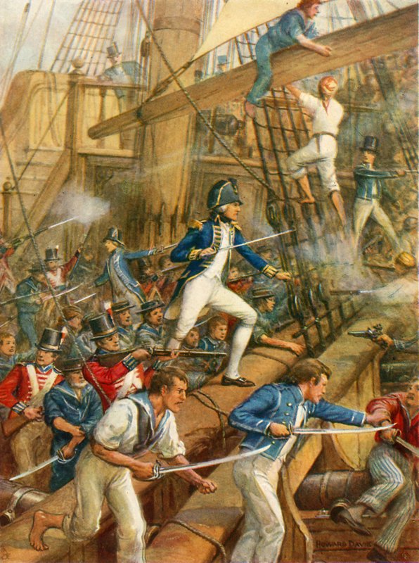 Nelson aan boord van de San Nicolas door Howard Davie