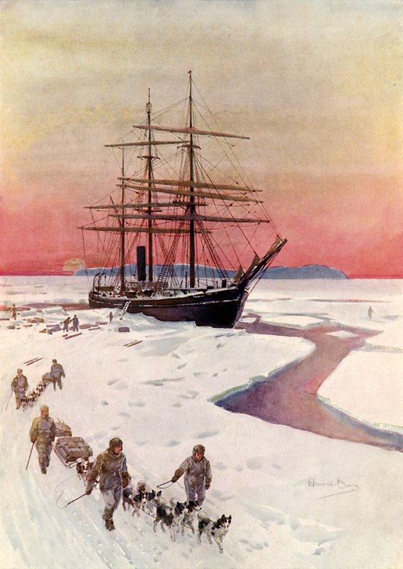 Het lossen van de "Terra Nova" in McMurdo Sound door Howard Davie